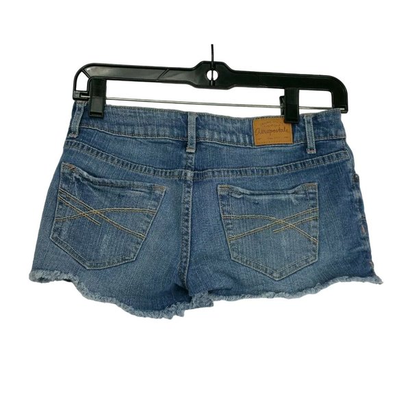 Aeropostale Distressed Ripped Raw Hem Jean Shorts Juniors Size 1/2 Denim - Picture 4 of 8
